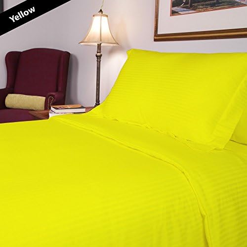 Joselinen 1 Piece Fitted Sheet 30 inches Deep Pocket 400 Thread Count Stripe Pattern 100% Egyptian Cotton Available in 3 Different Sizes & 26 Colors (King,Yellow).