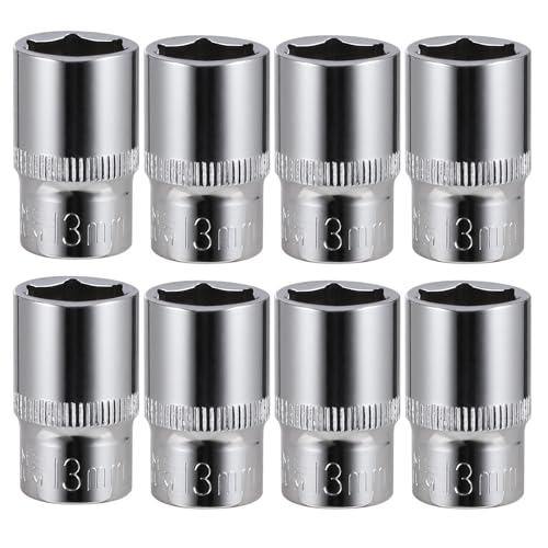 8 llaves de vaso poco profundas de 13 mm, unidad de 3/8 pulgadas, 6 puntos, resistencia a la corrosión, compatible con llaves de trinquete y herramientas estándar