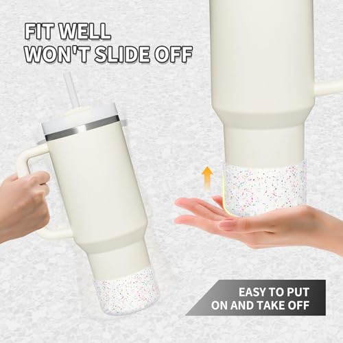 Image of WUQID Protective Bling Silicone Boot, Compatible with Stanley Tumbler 20-40oz & Hydro Flask Water Bottle 12-24oz and More Bottles /Tumblers Bottom of 2.83-2.95in, Glitter Reduces Dents Sleeve Cover