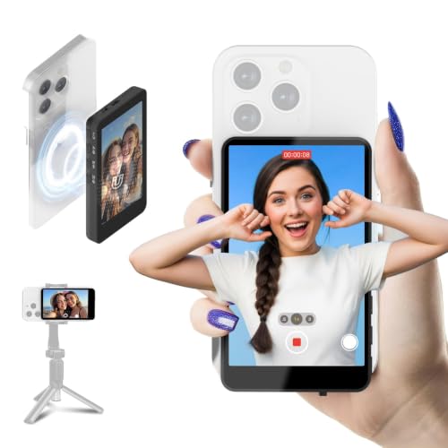Image of Wireless Selfie Monitor Screen for iPhone 7-16 Series(Matte Black) | Magnetic Back Camera Selfie Monitor, Secure Private P2P Network, Vlog 4K /1080p, 164FT Long Range for TikTop, Youtube, Makeup