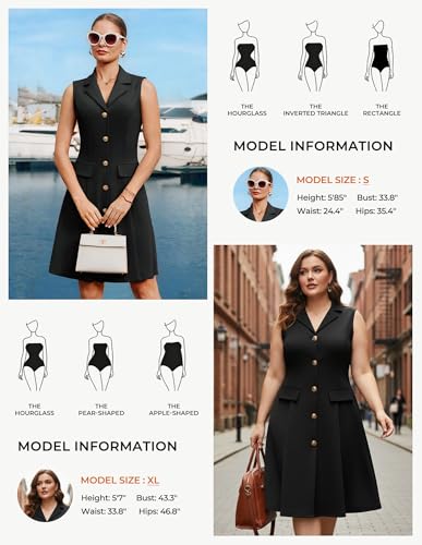 Image of GRACE KARIN Work Dresses for Women 2026 Sleeveless Button Business Midi Dress Notch Lapel V Neck Formal Office A Line Dresses