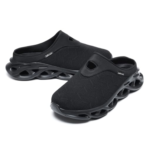 Image of Jakcuz Mens Mules Soft Comfotable Open Back House Shoes Outdoor Walking Shoes Black Size 13.5
