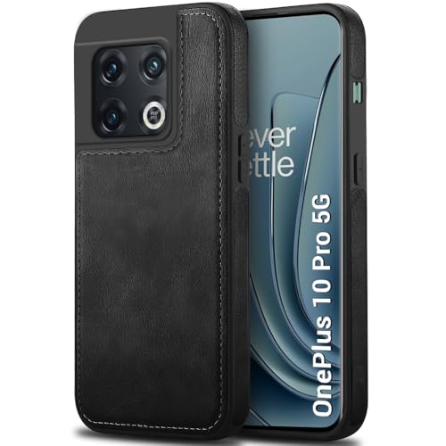 Image of TheGiftKart Genuine Leather Finish Back Cover Case for OnePlus 10 Pro 5G | Shockproof Design | Raised Edges for Camera & Screen Protection | Stunning Minimalist Design Back Case Cover (Black)