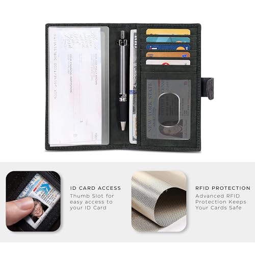 Image of Oak Leathers Checkbook Cover Slim Minimalist For Men with RFID Blocking Credit Card Holder Wallet (Vintage Flower Green)