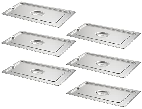 CURTA 6-Pack Full Size Slotted Steam Table Pan Covers with Handle, NSF Certified 18/8 Stainless Steel Hotel Pan Lids for Catering, Buffet, Restaurant, Commercial Kitchen, Dishwasher Safe