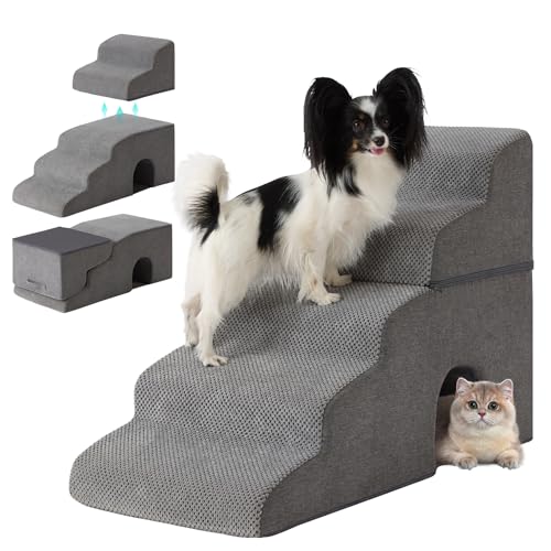 Dog Stairs for Bed 23’’ H, 5-Step Dog Steps for High Bed, Foldable Pet Stairs…