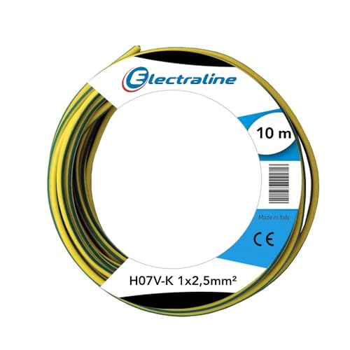 Electraline 15171, H07V-K Cable, Sección 1x2.5 mm, 10m, Verte/Amarillo