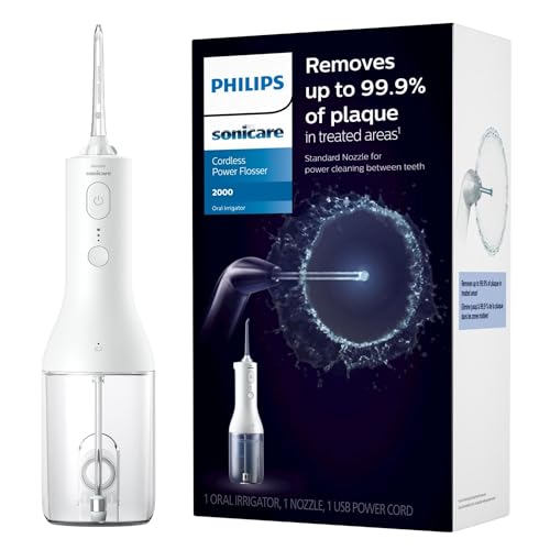 Philips Sonicare irrigador bucal sem fio – irrigador bucal elétrico recarregável para dentes, irrigador oral portátil com 3 configurações de intensidade, bocal rotativo de 360° – (branco)