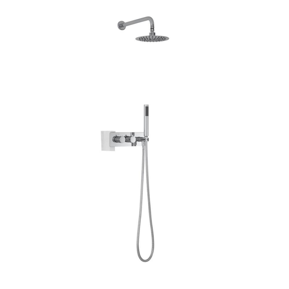 Milano Chrome Mirage Thermostatic Mixer Valve 200Mm Wall Mounted Round Shower Head Handset Hose