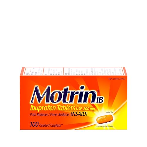 Motrin IB Ibuprofen Tablets Pain Reliever Temporarily Reduces Fever and Relieves Minor Pain Muscle Aches Headache Backache Nonsteroidal Anti-Inflammatory Drug 200 Mg 100 Count