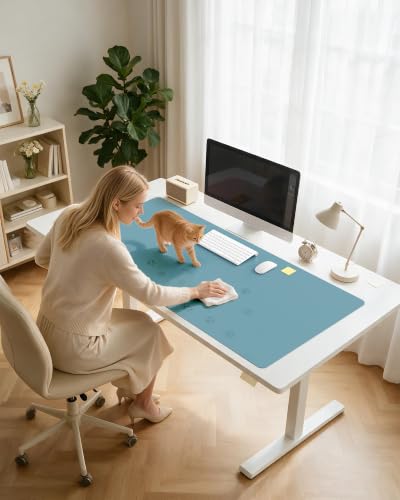 Image of YSAGi Leather Desk Pad Protector, Office Desk Mat, Large Mouse Pad, Non-Slip PU Leather Desk Blotter, Laptop Desk Pad, Waterproof Desk Writing Pad for Office and Home (Aquamarine, 47.2 inch x 23.6 inch)