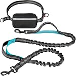Hands-Free Dog Leash with Waist Belt and Zipper Pouch – Shock Absorbing Bungee Leash with Dual Padded Handles for Walking, Jogging, Running & Hiking Dogs (Black)