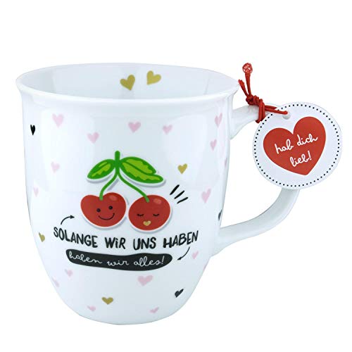 H:)PPY life 46269 Tasse mit Design Kirschen, Geschenk Liebe, Porzellan, 40 cl