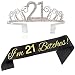 21st Birthday Tiara and Sash, I'm 21 Bitches Sash and Crystal Rhinestone Tiara Birthday Crown for HAPPY 21st Birthday Party Supplies and Decorations (Sash+Tiara)/B