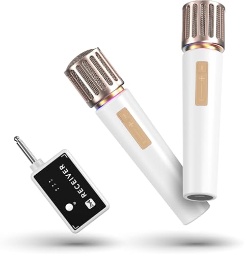 Mikrofon Kabellos, Karaoke Mikrofon mit Eins-zu-Eins-Chip-Verbindung, steuerbare LED-Leuchten, 40H Laufzeit, 200 FT Reichweite, freies Singen, Mikrofon mit Lautstärkeregelung für...
