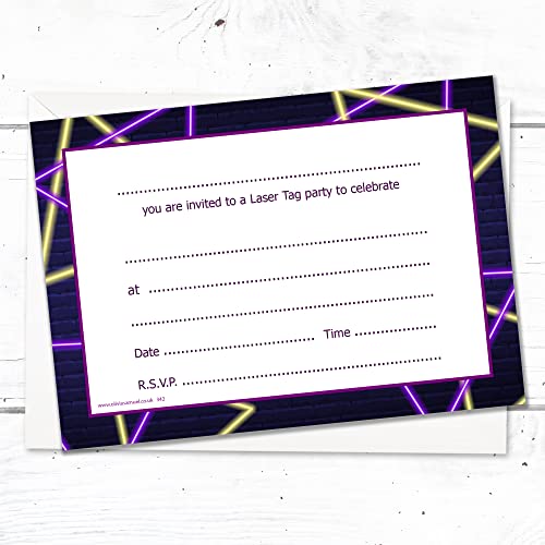 Olivia Samuel 20 x Laser Tag Party Invites from A6 Double Sided Cards with Envelopes, Purple - Image 4