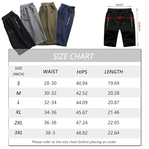 JustSun Mens Shorts zomer sport shorts met rits zakken, Leger Groen, S - Afbeelding 6
