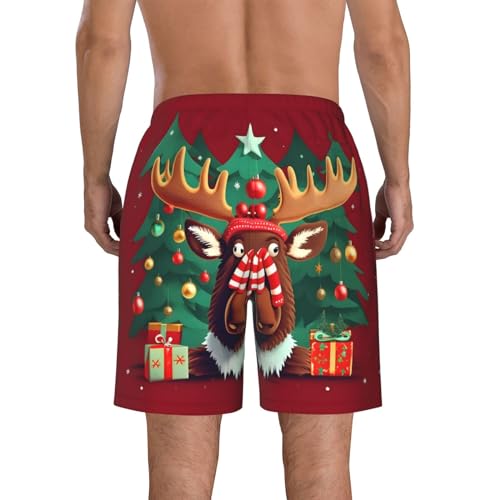 WURTON Funny Christmas Moose Print Mens Swim Trunks Quick Dry Bathing Suits Summer Holiday Beach Board Shorts Pockets White, Large3