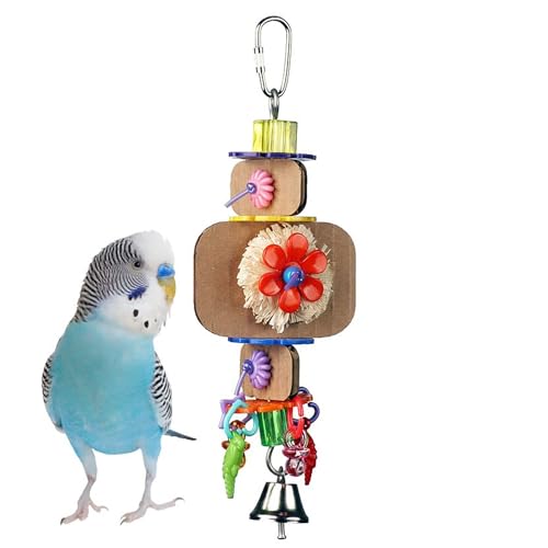 Super Bird Creations SB1090 Nibbles 'N Chips Bird Toy - Interactive Chew & Preening for Small to Medium Birds - Parrotlets Parakeets Cockatiel - Colorful Beads Chips & Corn Husk Chews - 8.5