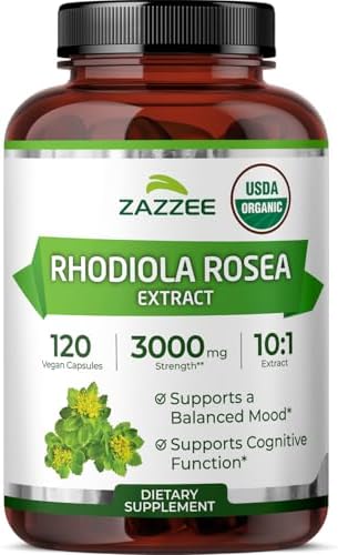 Zazzee USDA Organic Rhodiola 10:1 Extract, 120 Capsules, 4 Month ...