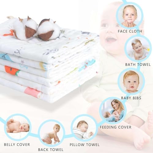 Image of Muslin Bath Towels 100% Muslin Cotton 50 x 100 cm Extra Soft and Absorbent Baby Muslin Towels for Boys Girls (Pack of 2)