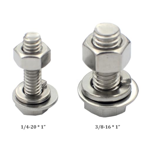 DGOL 20 Sets 3/8-16 x 1 inch Flat Hex Bolt Nuts Flat SAE and Lock Washers Kit All Made of 304 Stainless Steel