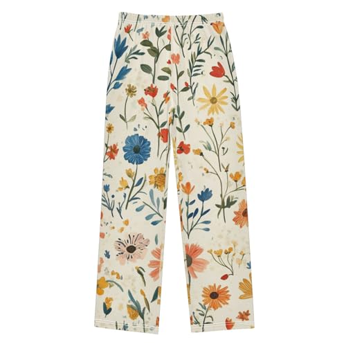 Boys' Pants Colorful Bohemian Wildflowers Long Bottoms Jogger Pants Elastic Waist Trousers with Pockets S-XL