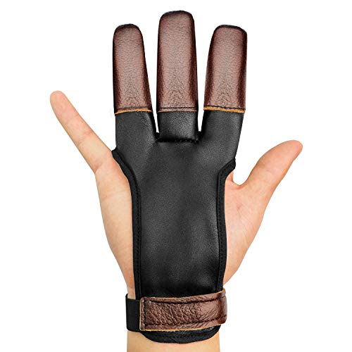 JKER TECH Archery Gloves Leather Three Finger Shooting Genuine Protector for Youth