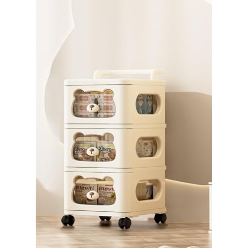 FiveLn 収納ボックス カラーシェルフ プラスチック ワードローブ 引き出し 食料品 スナック 簡単組み立て スーツボックス 大容量 衣類 キャスター付き かわいいクマの形 ワードローブ クローゼット 収納ボックス (1列,3段)