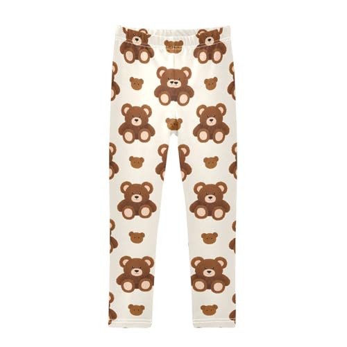 Cute Brown Bear Girls Leggings Soft Stretch Workout Yoga Dance Pants for Kids Casual Tights