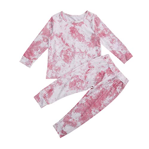 Toddler Baby Girl Boy Tie Dye Pajamas Fall Winter Clothes Long Sleeve T-Shirt Top Pants Sleepwear 2Pcs Outfit Set (Pink,1-2T)