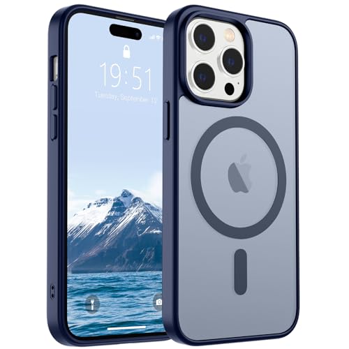 Image of SUPFINE Magnetic for iPhone 14 Pro Max Case (Compatible with MagSafe) (Military Grade Drop Protection) Slim Translucent Matte Shockproof with Anti-Fingerprint Phone Case,Navy Blue