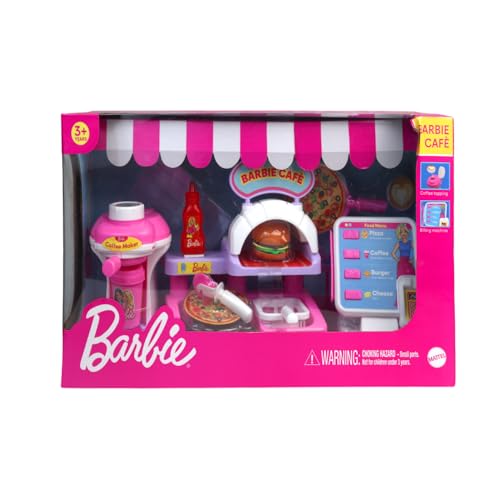 Image of Barbie Cafe Pizza Set for Kids by Genie's Toy Bus I Pretend Play Toy Set for I Electronic ATM Machine I Let's Play Cafe Pizza Set with Coffee Maker, Dining Table, etc I Toy for Age 3+