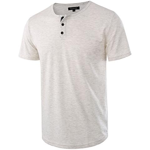 HETHCODE Men's Classic Comfort Soft Regular Fit Short Sleeve Henley T-Shirt Tee H.Oatmeal/C.Blue S Cover