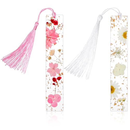 2 Stück Lesezeichen mit Quaste aus Kunstharz Blumen Lesezeichen Frauen Personalisiert Aesthetic Harz Bookmarks Geschenke Buchseitenhalter für Buchliebhaber Männer Leseliebhaber
