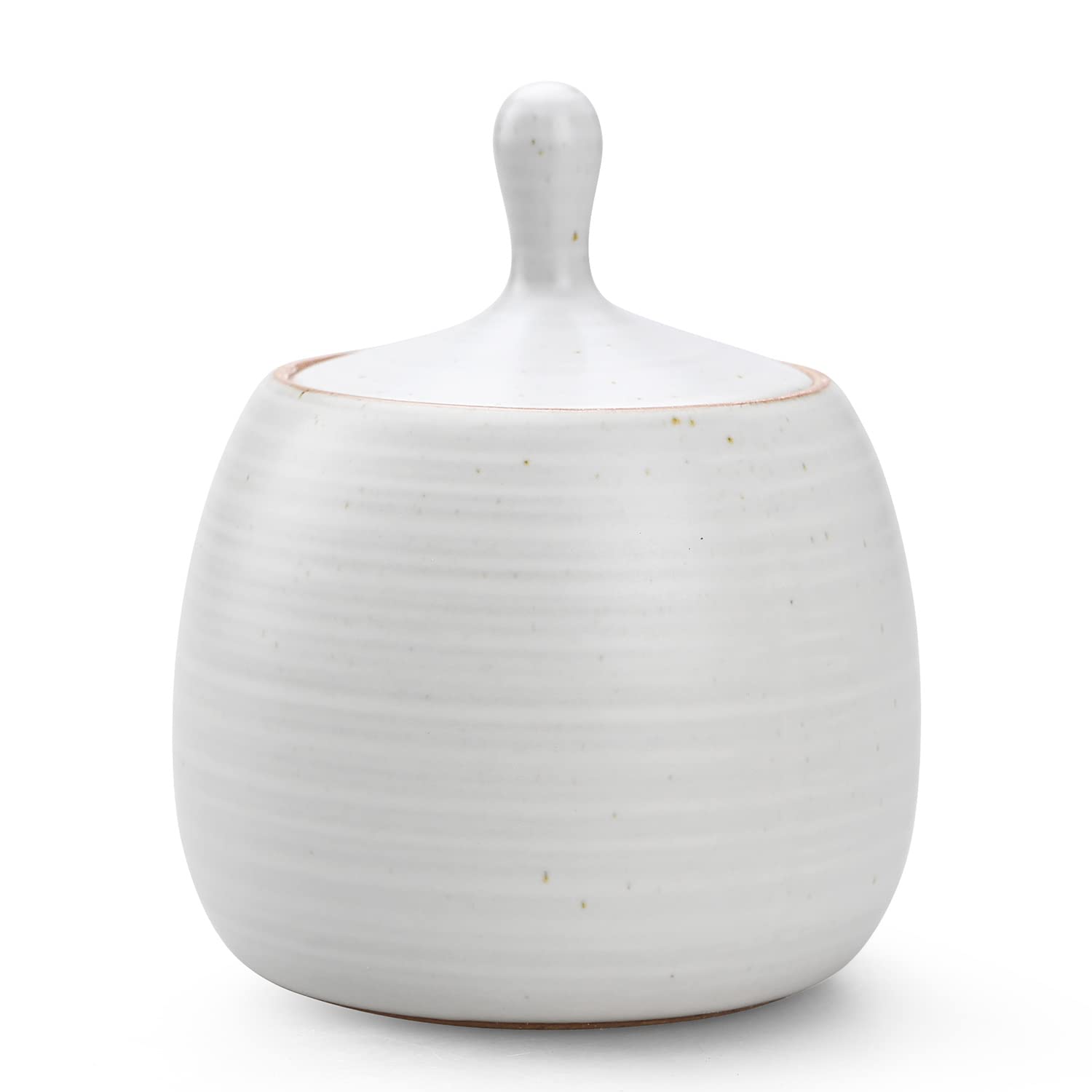 NCQIXIAO Retro Kitchen Canisters Ceramic Food Storage Jar Roud Shape with Silicone Airtight Lid for Tea, Coffee, Nuts, Herb, Spice, Sugar (White)