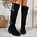 Knee High Boots for Women With Belt Mid Calf Boot Retro Fashion Suede Side Zipper Fall Boots Elastic Casual Fashion Riding Booties (7.5)