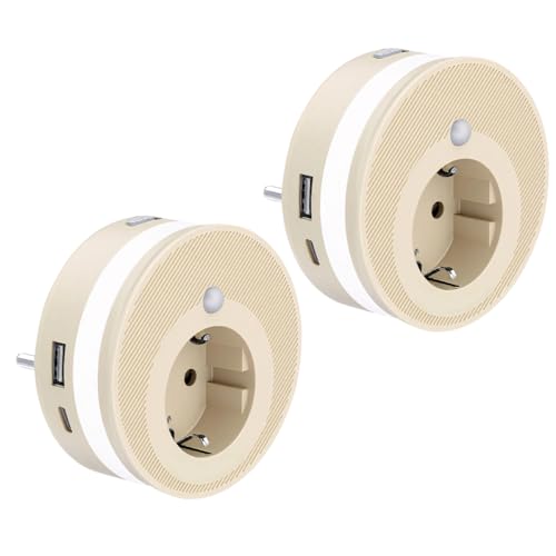 Enchufe de luz nocturna con detector de movimiento y sensor crepuscular, lámpara LED con modos de encendido/automático/apagado, luz de enchufe con USB-C y USB-A, para interior, habitación infantil
