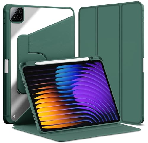 Image of TGK Rotating Case for Xiaomi Mi Pad 7 11.2 inch /Pad 7 Pro with Pencil Holder Trifold Stand Cover Clear Back (Forest Green)
