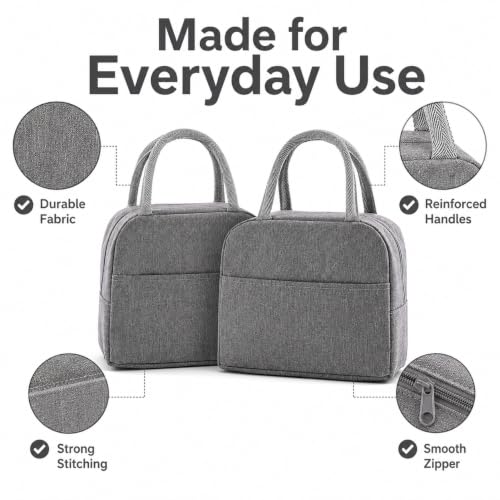 Image of Milton Reusable Lunch Bag Set of 2 with Thermal Lining, Large Capacity Food Carrier for Office School Travel Picnic and Outdoor Activities, (Grey,Grey