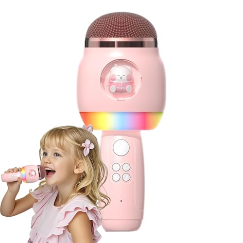 Micrófono inalámbrico para cantar, micrófonos de karaoke portátiles | Micrófono de karaoke inalámbrico para niños con dibujos animados y LED, altavoz integrado, juguete musical para cantar, hogar y