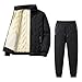 RSZGSWS Mens Fleece Sweatsuits Winter Warm Quilted Zip Up Jacket Sherpa Lined Sweatpants Tracksuit Outdoor Workwear Black