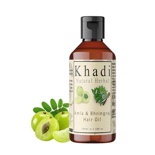 Khadi Natural Herbal Amla & Bhringraj Hair Oil | 100% Natural Pure Amla Hair Oil | Control Hair Fall | Nourishing Oil For Hair Growth | Paraben & Silicone-Free Suitable For All Hair Types 100ml Pack