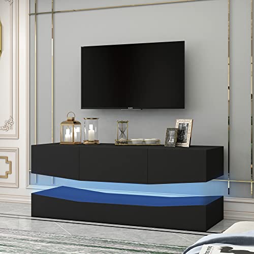 Airdown TV Stand with LED Lights, 47 Inch Modern Entertainment Center for Gaming, Living Room, Bedroom, TV Console with Storage Cabinet for TV Up to 55 Inch