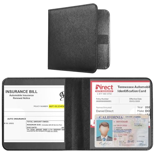 Image of CoBak Car Registration and Insurance Holder - Small and Lightweight Vehicle Glove Box Car Organizer, Auto Truck Comparment Accessories Case for Essential Document, Driver License (Black Cross Texture)