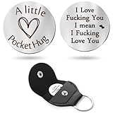 Sureio Pocket Hug Token Long Distance Relationship Keepsake Stainless Steel Double Sided Inspirational Gift with Keychain(I Mean I Love You)