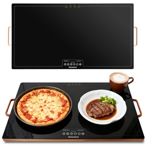 Heromind Warmhalteplatte 60x40 cm, 300W Elektrische Wärmeplatte mit Touchscreen, Temperatur einstellbar, Sicherheitsglas, für Küche & Buffet, Gastronomie geeignet