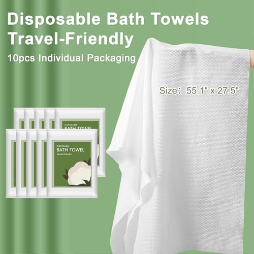 Paquete de 10 Toallas Desechables para Baño de 55" x 27.5" Ultra Suaves y de Secado Rápido, Toallas Corporales Portátiles para Viaje, Camping, Playa, Gimnasio, Sauna y Spa miniatura 4