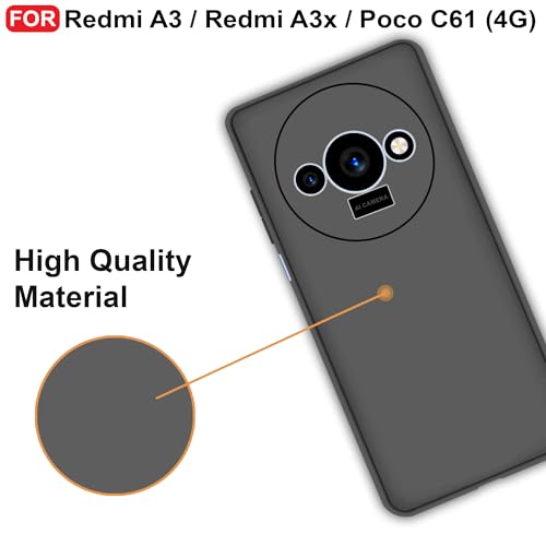 Image of CEDO Back Cover for Redmi A3 / Redmi A3x / Poco C61 (4G) | Camera Bump Protection & Inner Velvet Fabric Lining | Ultra Slim Matte Soft Rubberised Case Cover (Black)