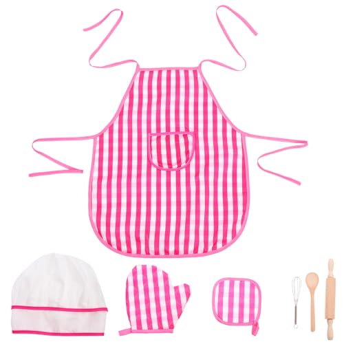 LOGOFUN Kids Baking Tools Set Chef Outfit Apron Hat Cooking Kitchen Accessories for Children Playtime Costume Decorations